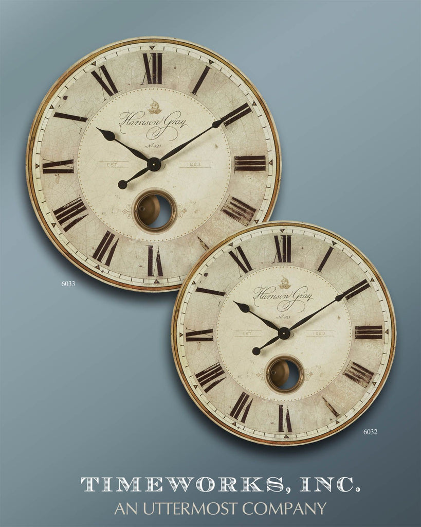 Weathered Laminated Clock Face with Brass Pendulum - Alternate Image