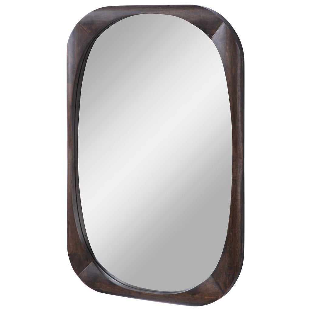 Immerse yourself in the timeless allure of mid-century elegance with our exquisite mirror. Its rounded edges and minimal, modern design effortlessly evoke a sense of refined style.- Alternate Image