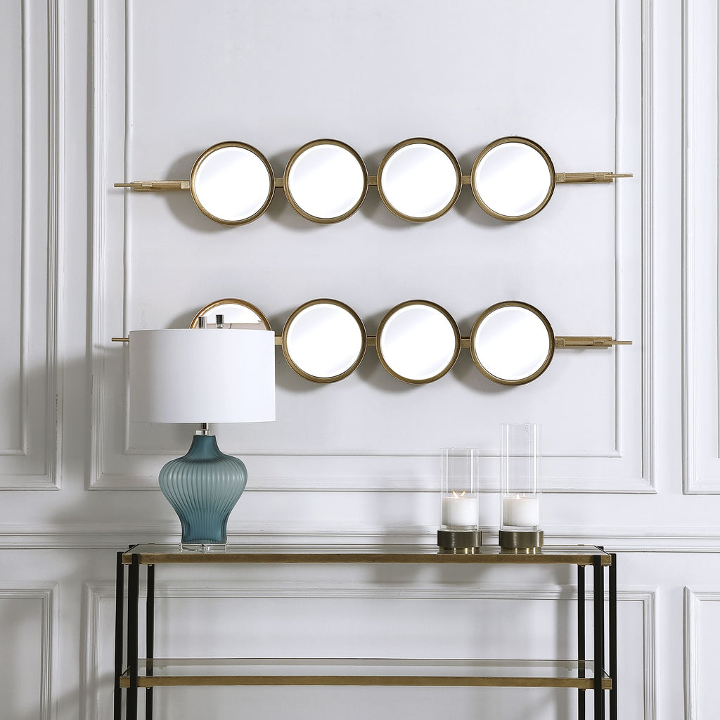 Gold Leaf Contemporary Mirror | Linear Accents | Four Beveled Mirrors- Alternate Image