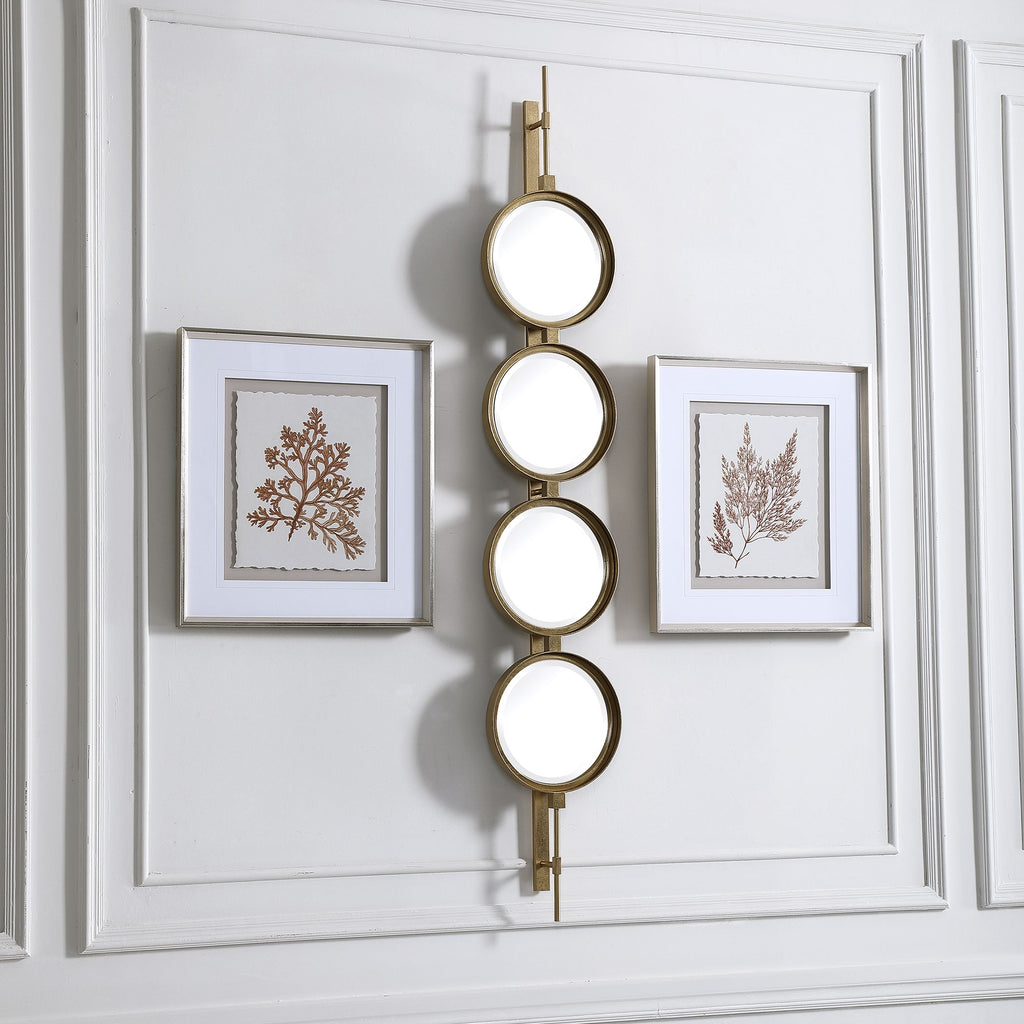 Gold Leaf Contemporary Mirror | Linear Accents | Four Beveled Mirrors- Alternate Image