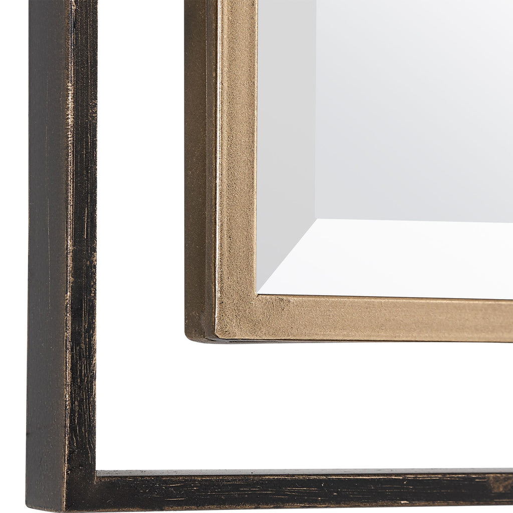 Gold & Bronze Rectangle Mirror | 3D Iron Frame | Distressed Rustic Finish- Alternate Image