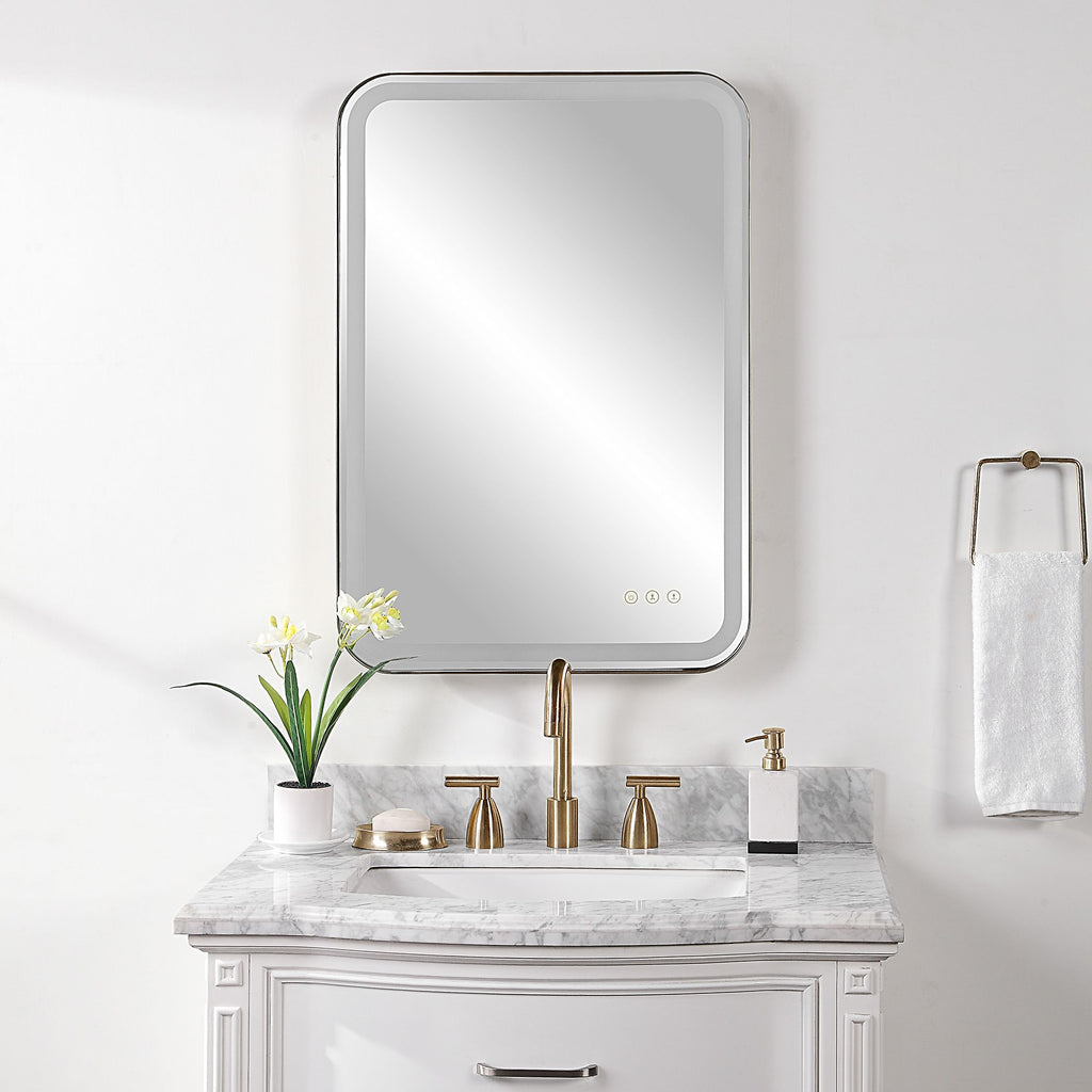 Modern Black Vanity Mirror with LED Lights | Bryant Park Satin Black Makeup Mirror- Alternate Image