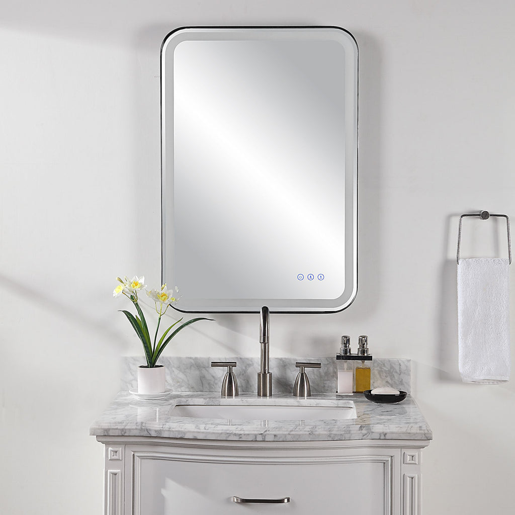 Modern Black Vanity Mirror with LED Lights | Bryant Park Satin Black Makeup Mirror- Alternate Image