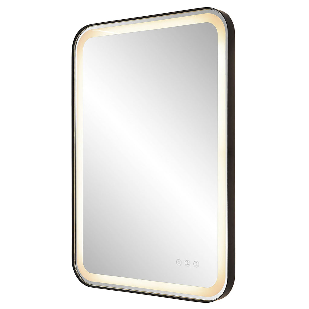 Modern Black Vanity Mirror with LED Lights | Bryant Park Satin Black Makeup Mirror- Alternate Image