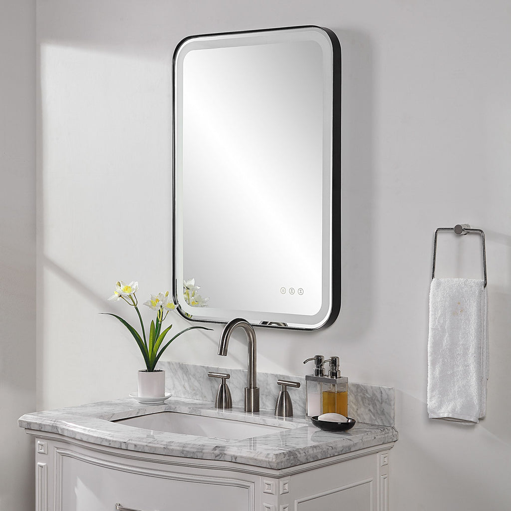 Modern Black Vanity Mirror with LED Lights | Bryant Park Satin Black Makeup Mirror- Alternate Image