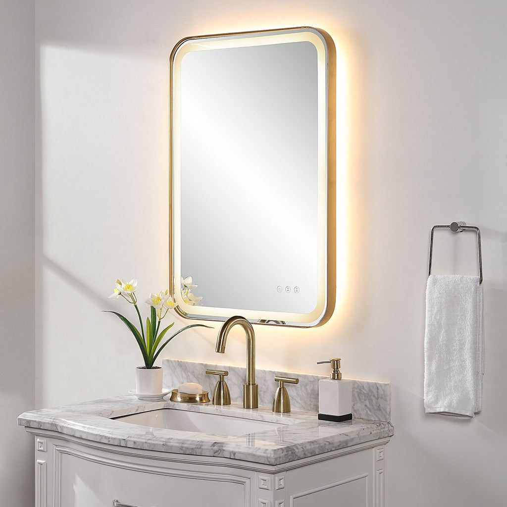 Brushed Brass Lighted Vanity Mirror - Bryant Park Luxury Makeup Mirror- Alternate Image