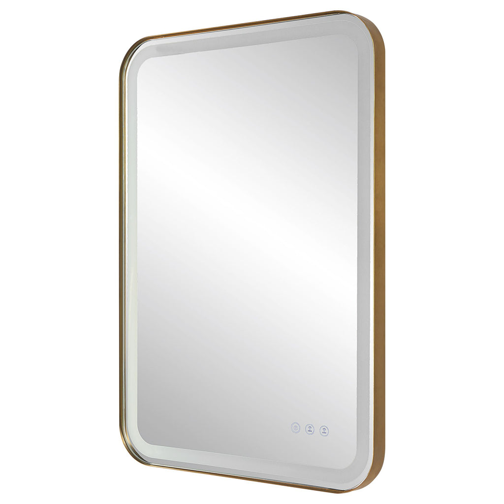 Brushed Brass Lighted Vanity Mirror - Bryant Park Luxury Makeup Mirror- Alternate Image