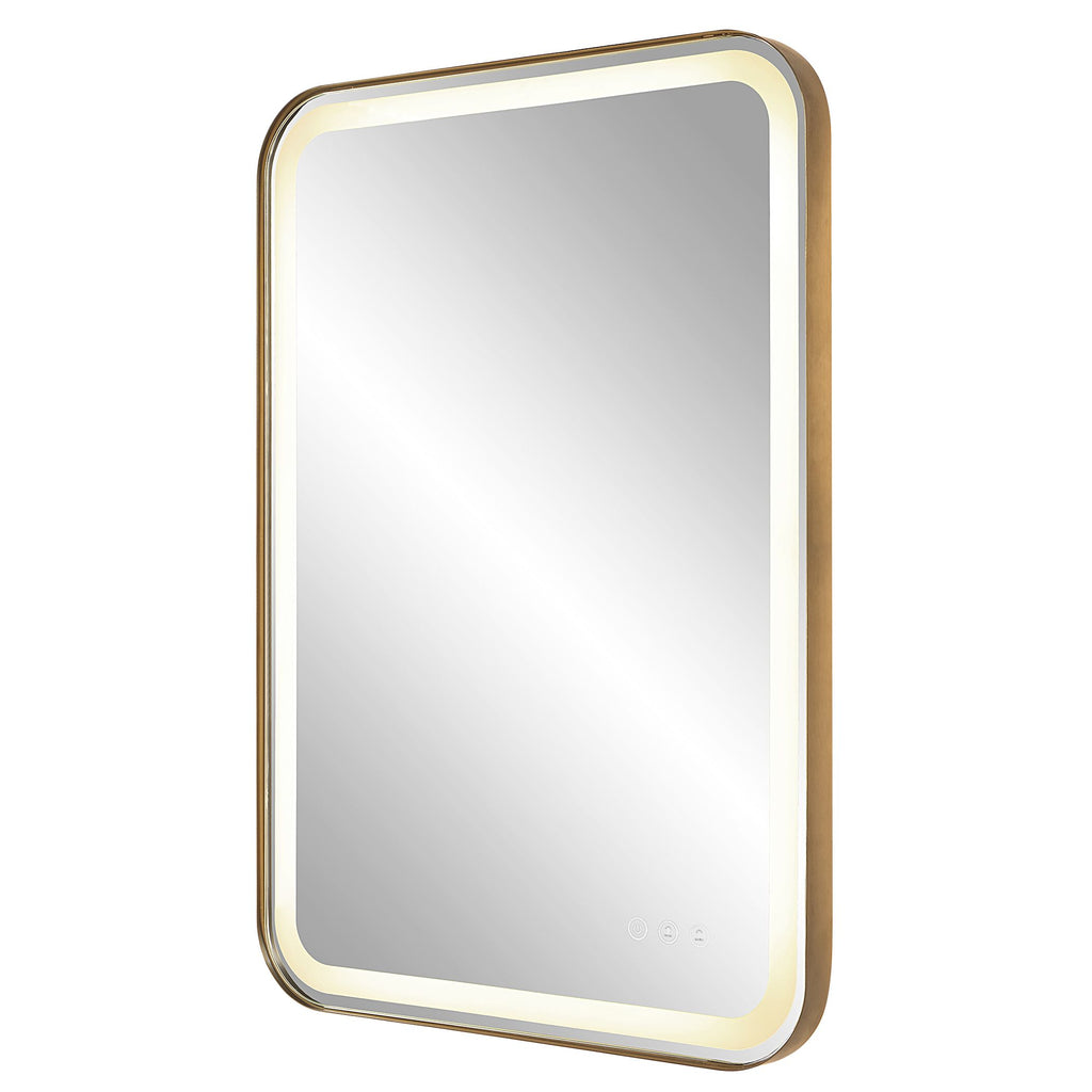 Brushed Brass Lighted Vanity Mirror - Bryant Park Luxury Makeup Mirror- Alternate Image