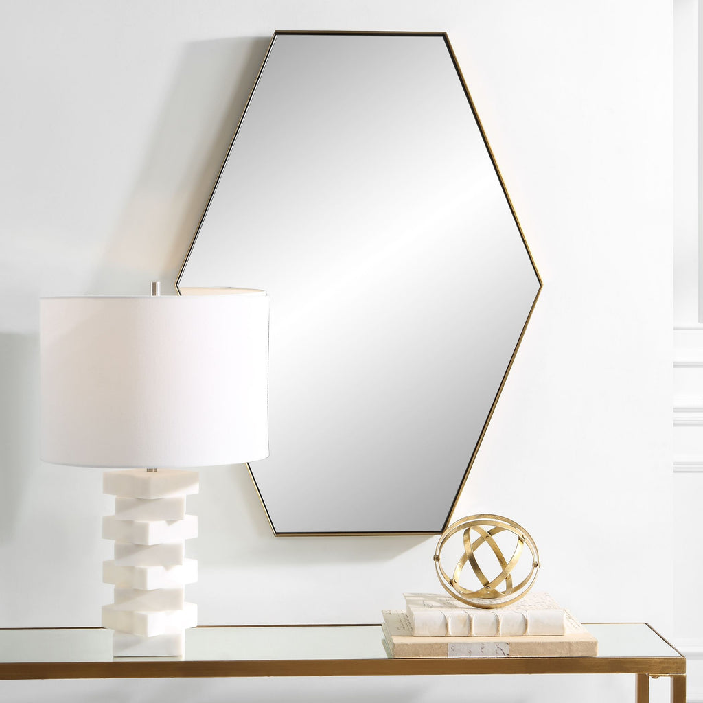 Brass Hexagon Mirror - Elegant Home Decor - Alternate Image