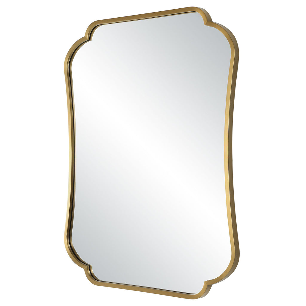 Brushed Brass Mirror | Stainless Steel Frame | Elegantly Curved Details- Alternate Image