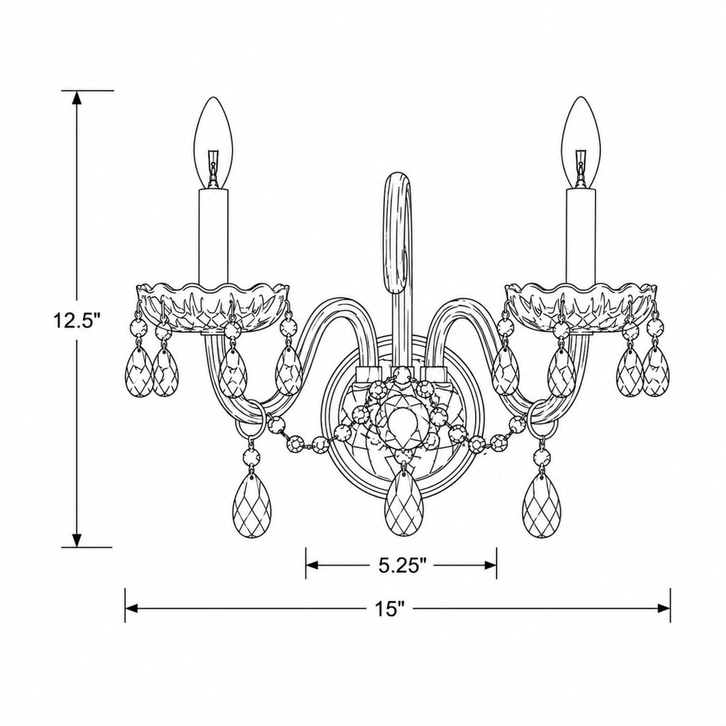 Crystorama Traditional Crystal 15'' Sconce - Product Dimensions