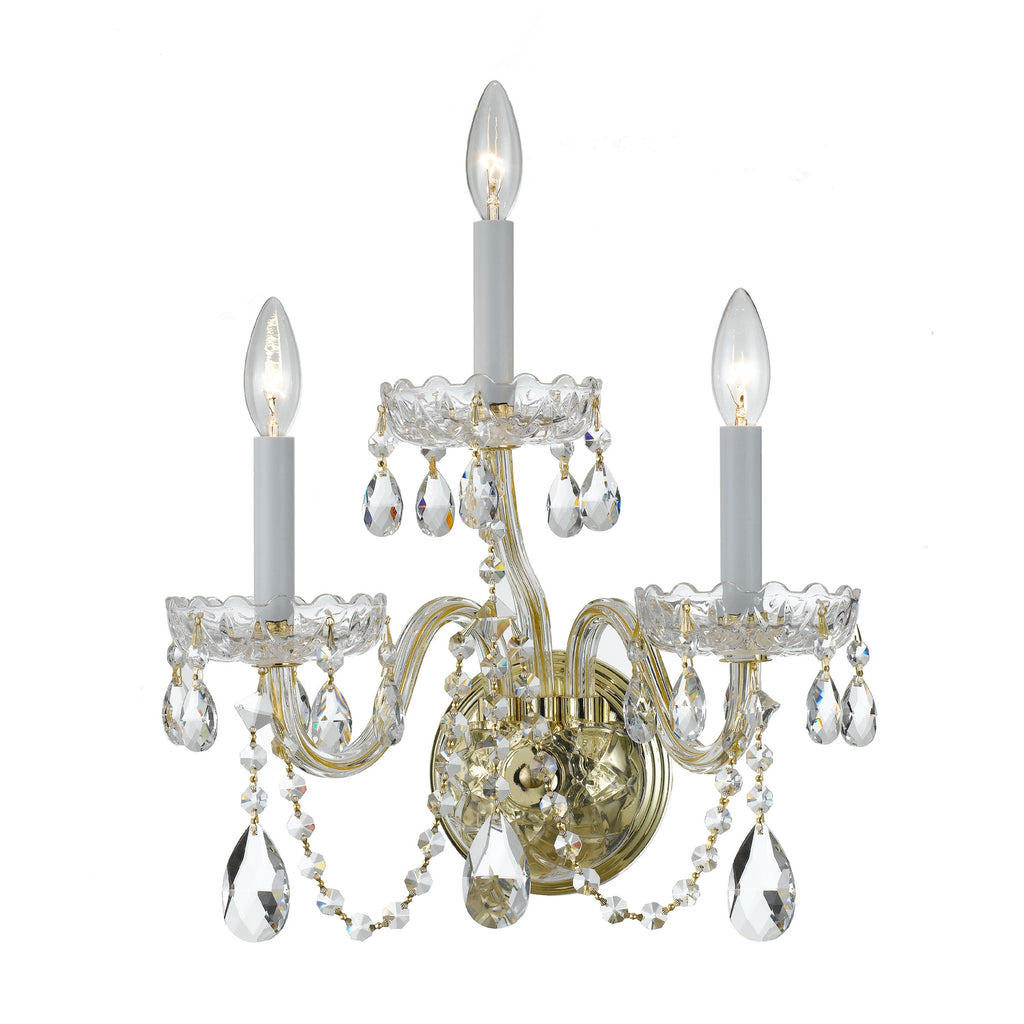 Crystorama Traditional Crystal 15'' Sconce in Polished Brass - Front View