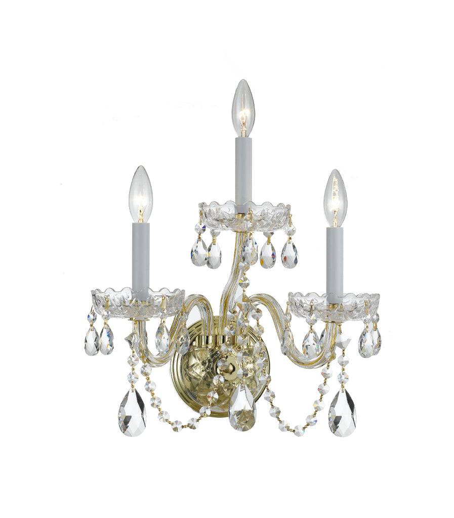 Crystorama Traditional Crystal 15'' Sconce in Polished Brass - Front View