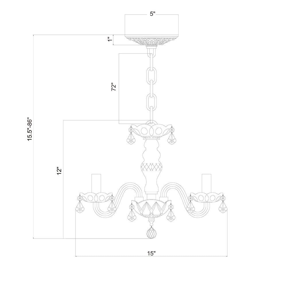 Crystorama Traditional Crystal 15'' Chandelier - Product Dimensions