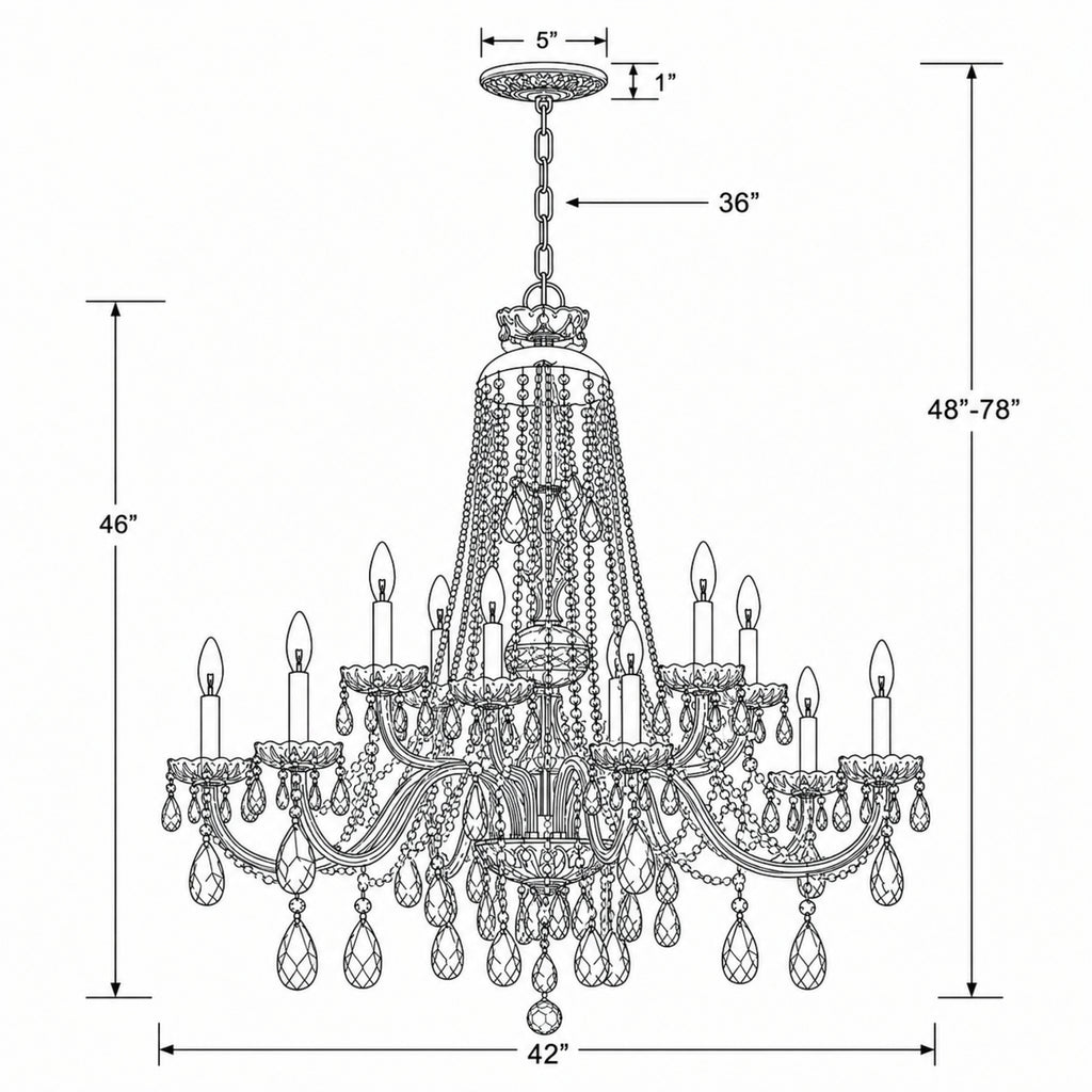 Crystorama Traditional Crystal 42'' Chandelier - Product Dimensions