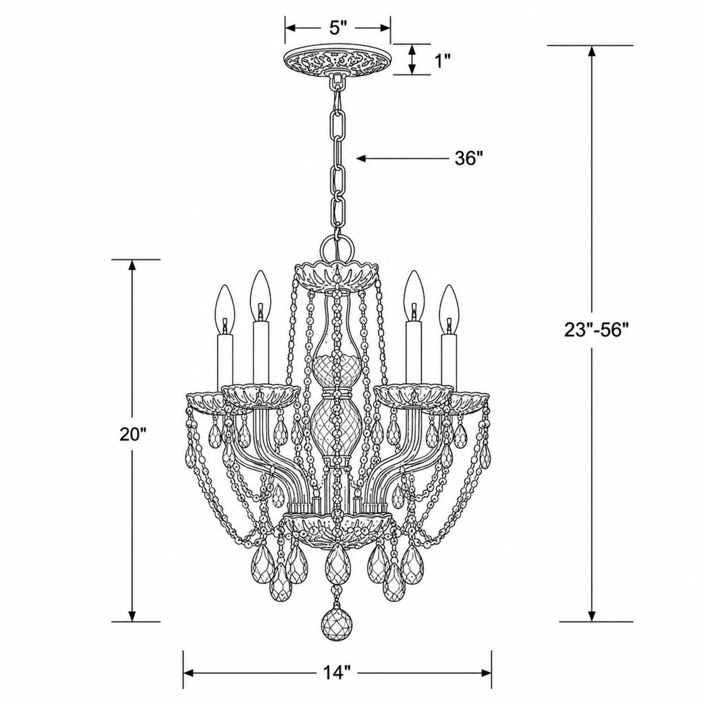 Crystorama Traditional Crystal 14'' Chandelier - Product Dimensions