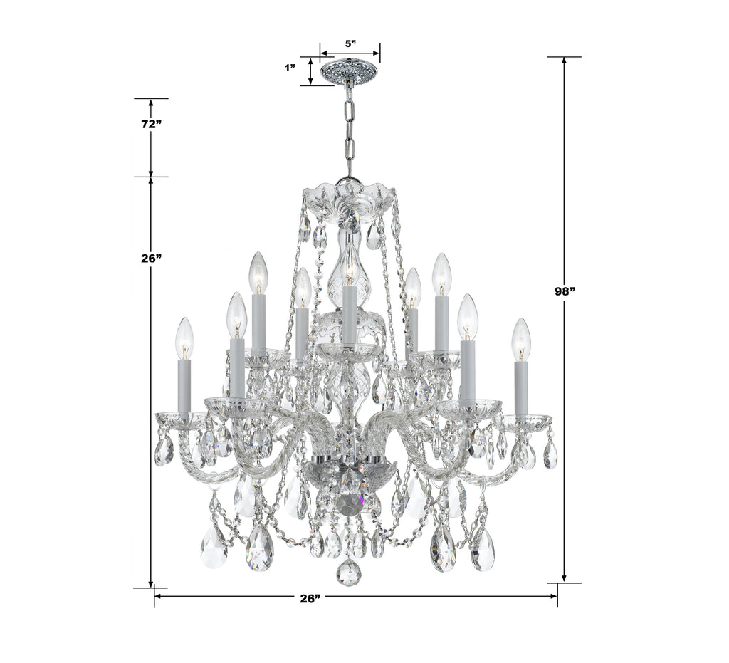 1130-CH-CL-SAQ Traditional Crystal 10 Light Chandelier | Dimensions Image