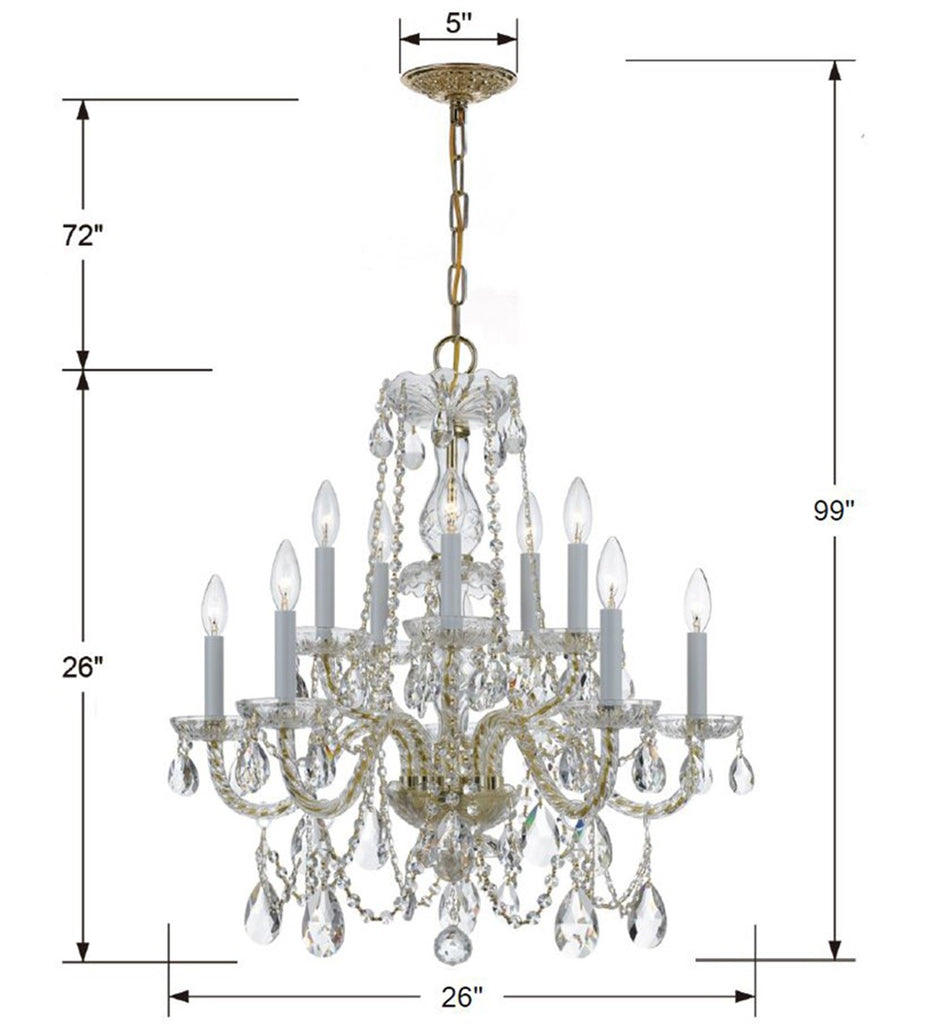 1130-PB-CL-S Traditional Crystal 10 Light Chandelier | Dimensions Image