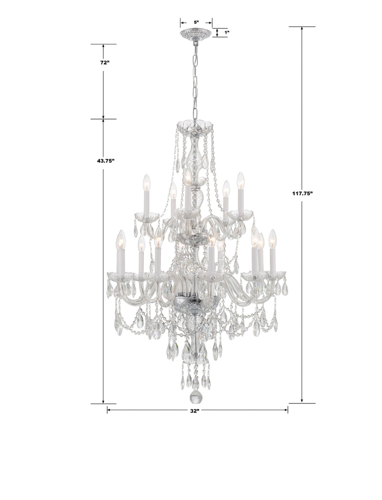 1155-CH-CL-MWP Traditional Crystal 15 Light Chandelier | Dimensions Image