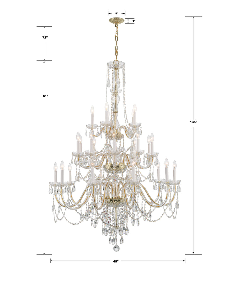 1156-PB-CL-MWP Traditional Crystal 25 Light Chandelier | Dimensions Image