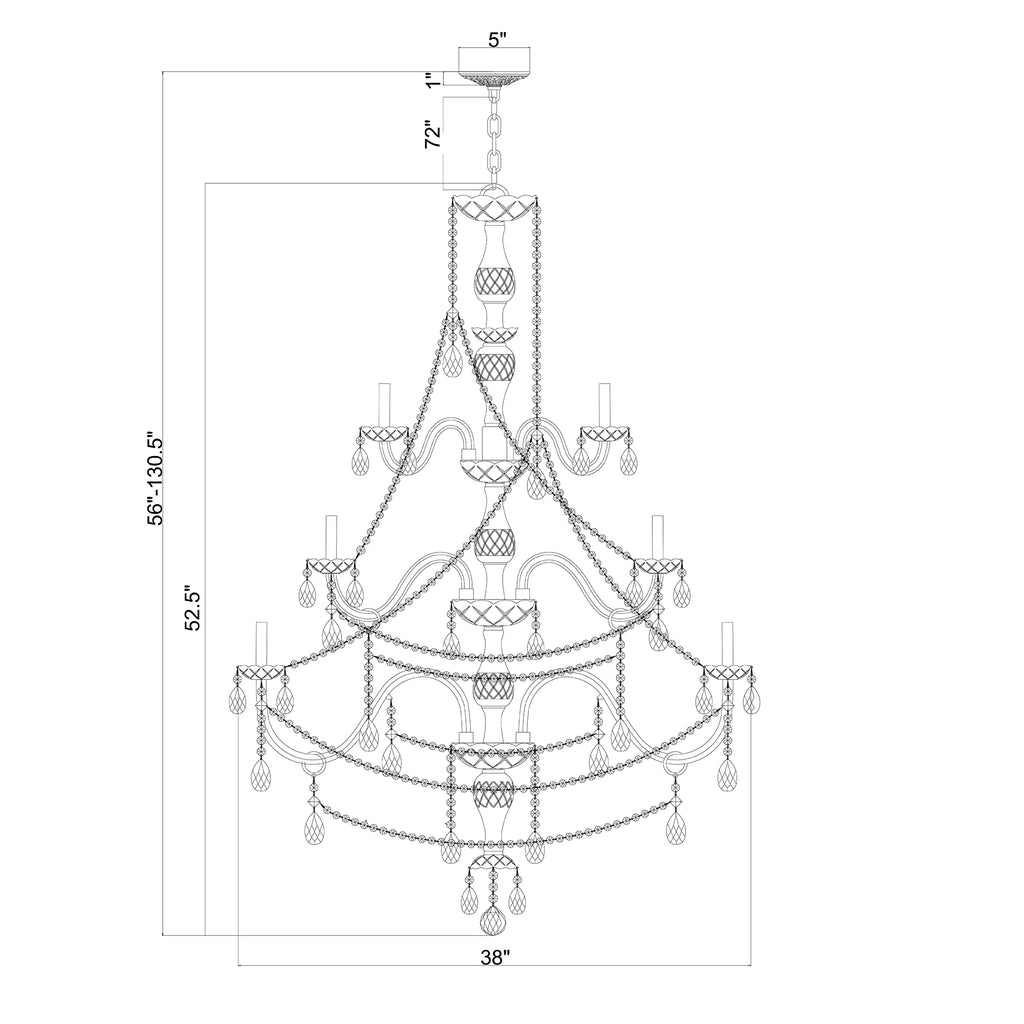 Crystorama Traditional Crystal 38'' Chandelier - Product Dimensions