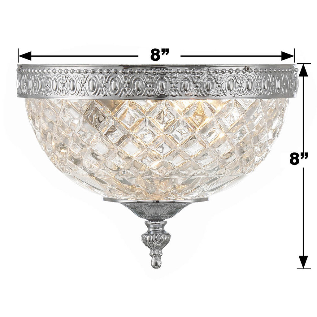 117-8-CH Crystorama 2 Light Flush Mount | Dimensions Image