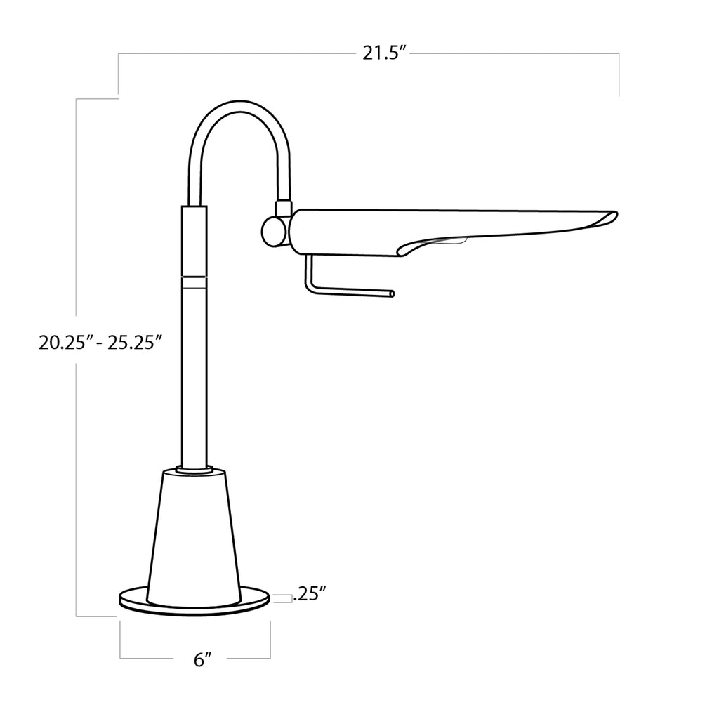 13-1225ORB Raven 1 Light Desk Lamp | Dimensions Image