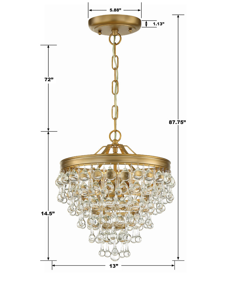 Crystorama-OPEN-BOX Calypso 3 Light Mini Chandelier - Product Dimensions
