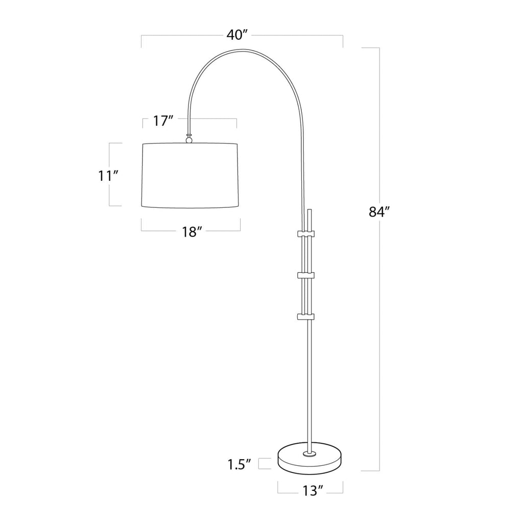 14-1004ORB Arc 1 Light Floor Lamp | Dimensions Image