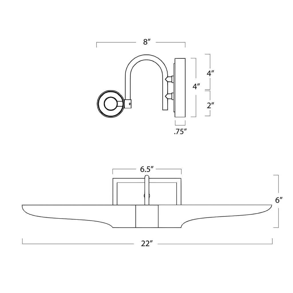 15-1047NB Redford 2 Light Picture Light | Dimensions Image