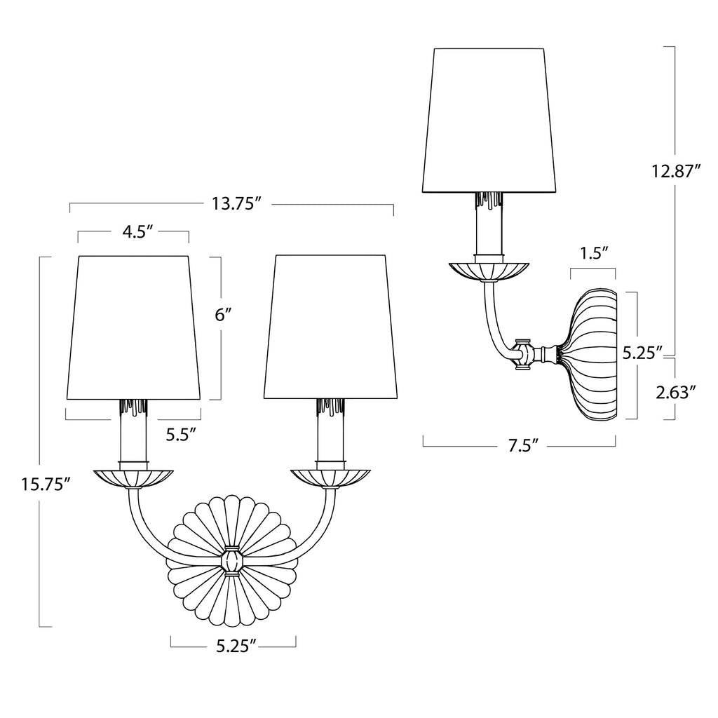15-1074 Clove 2 Light Sconce | Dimensions Image