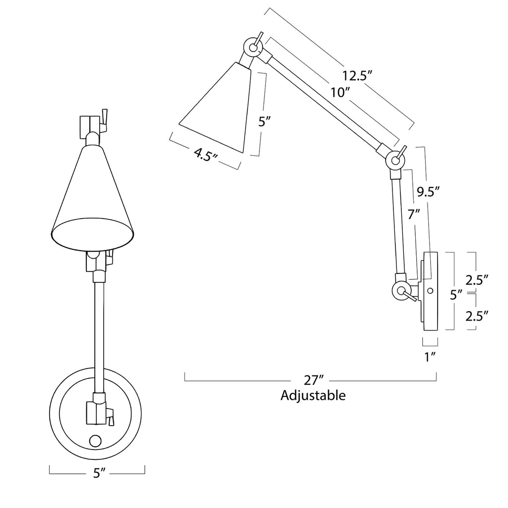 15-1115NB Sal 1 Light Swing Arm | Dimensions Image