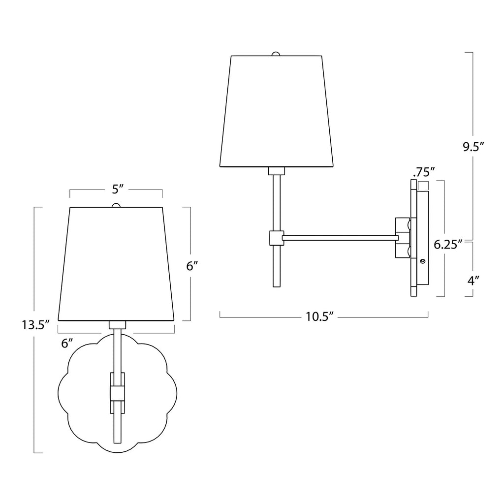15-1118 Mia 1 Light Sconce | Dimensions Image