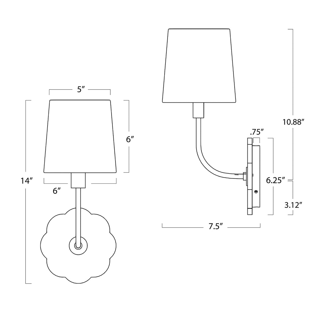 15-1119 Camilla Bent 1 Light Sconce | Dimensions Image