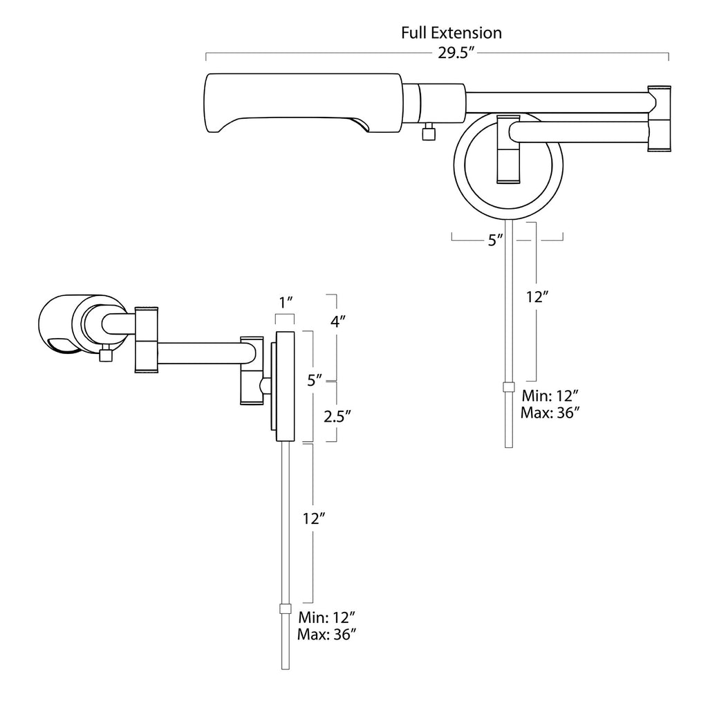 15-1153PN Noble 1 Light Swing Arm | Dimensions Image