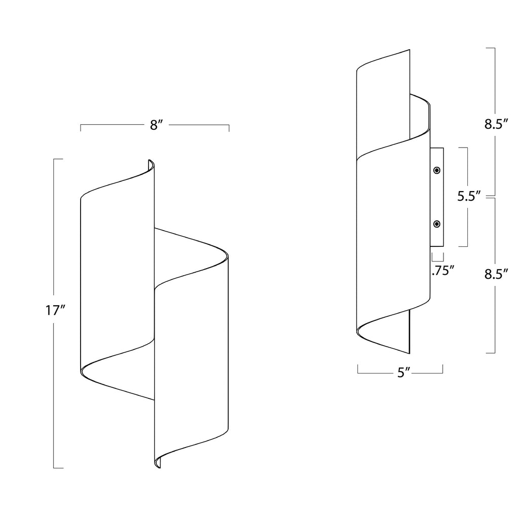 15-1157WT Folio 2 Light Sconce | Dimensions Image