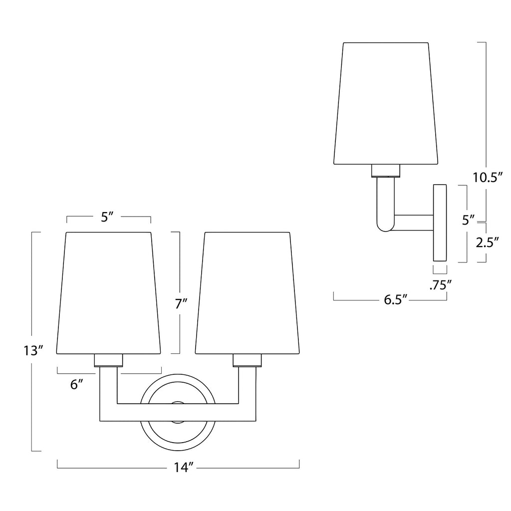 15-1172NB Legend 2 Light Sconce | Dimensions Image