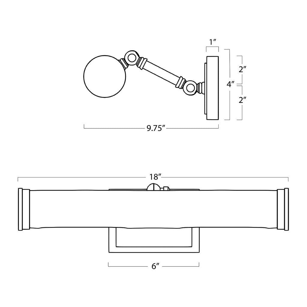 15-1177ORB Tate 2 Light Picture Light | Dimensions Image