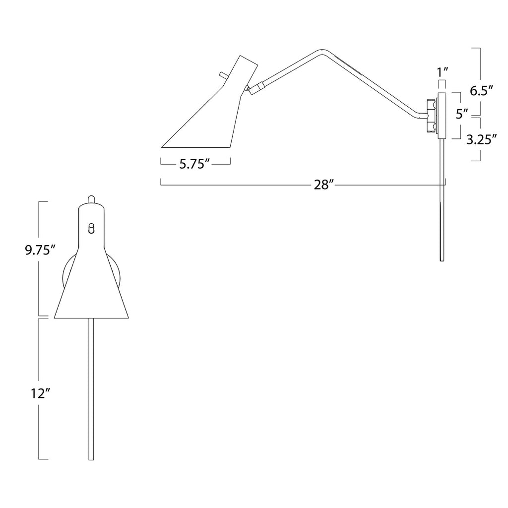15-1182WTNB Spyder 1 Light Swing Arm | Dimensions Image