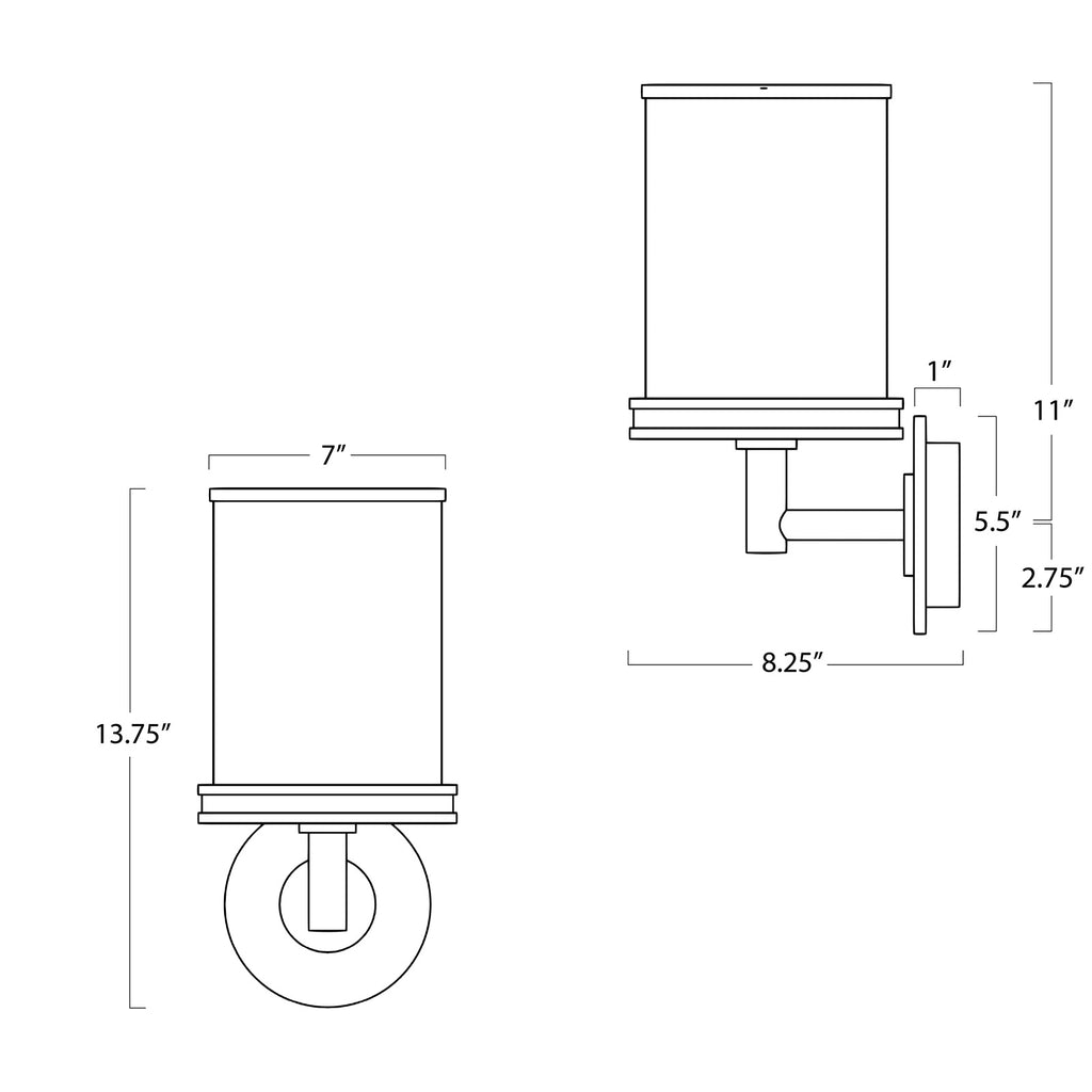 15-1207ORB Adria 1 Light Sconce | Dimensions Image