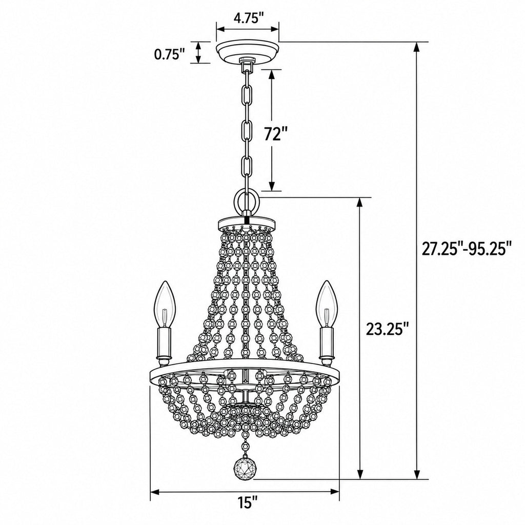 Crystorama Hand Cut 15" Chandelier - Product Dimensions