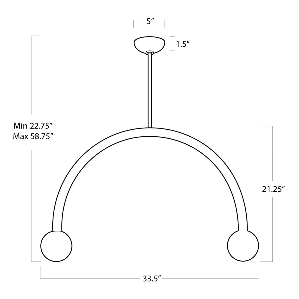 16-1317NB Happy 2 Light Chandelier | Dimensions Image