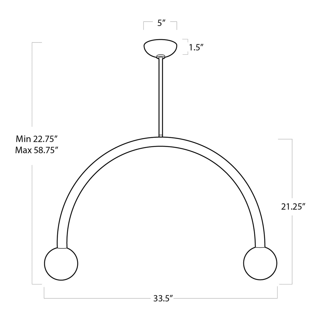 16-1317ORB Happy 2 Light Chandelier | Dimensions Image