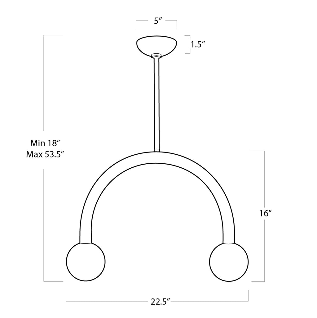16-1318NB Happy 2 Light Chandelier | Dimensions Image