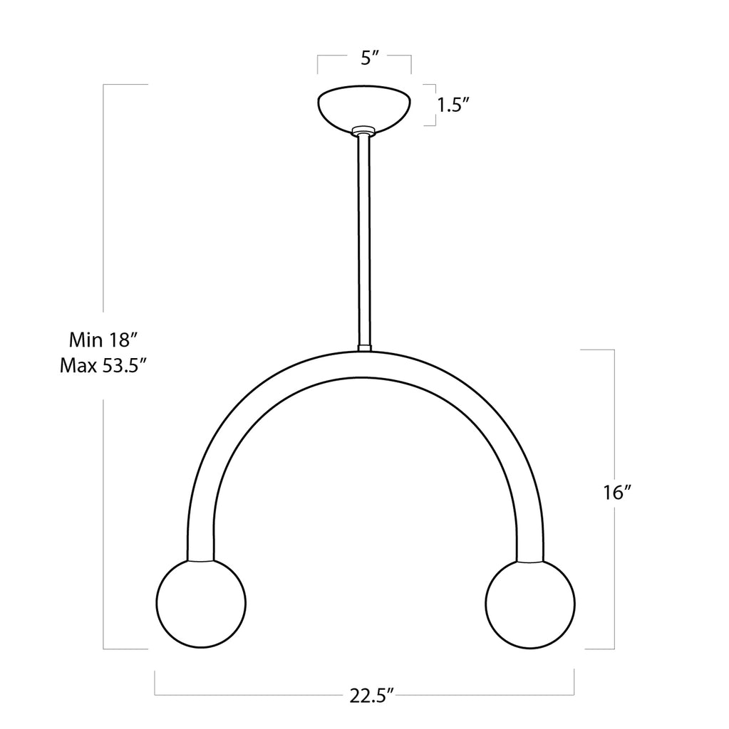 16-1318ORB Happy 2 Light Chandelier | Dimensions Image