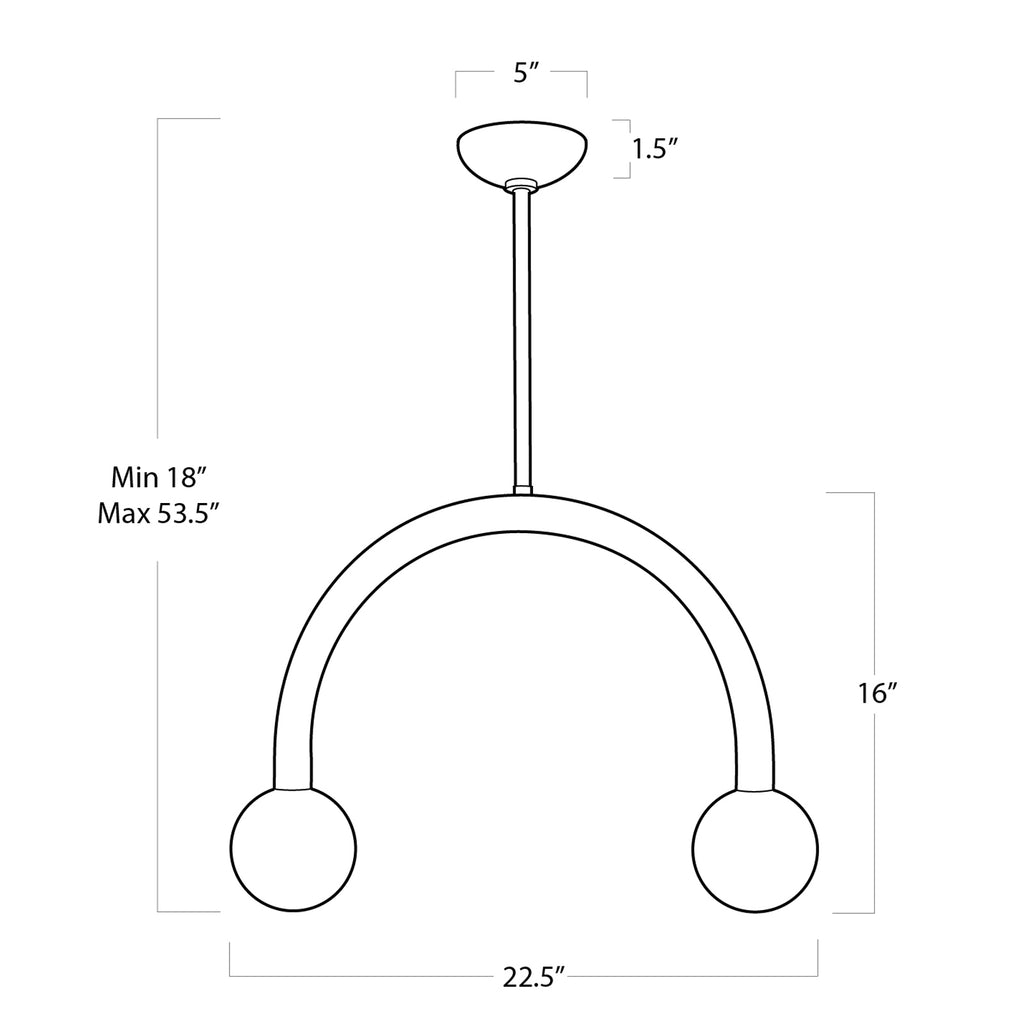 16-1318PN Happy 2 Light Chandelier | Dimensions Image