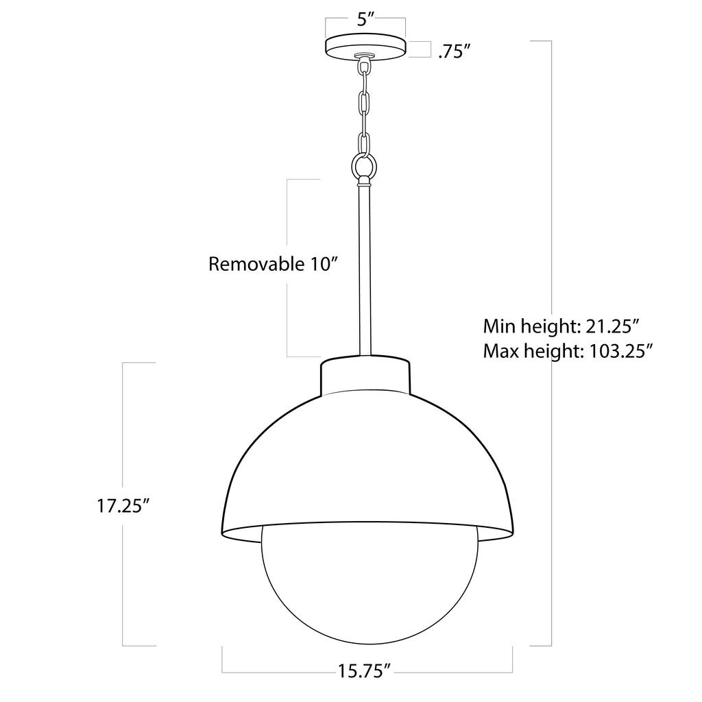 16-1383ORBNB Montreux 1 Light Chandelier | Dimensions Image