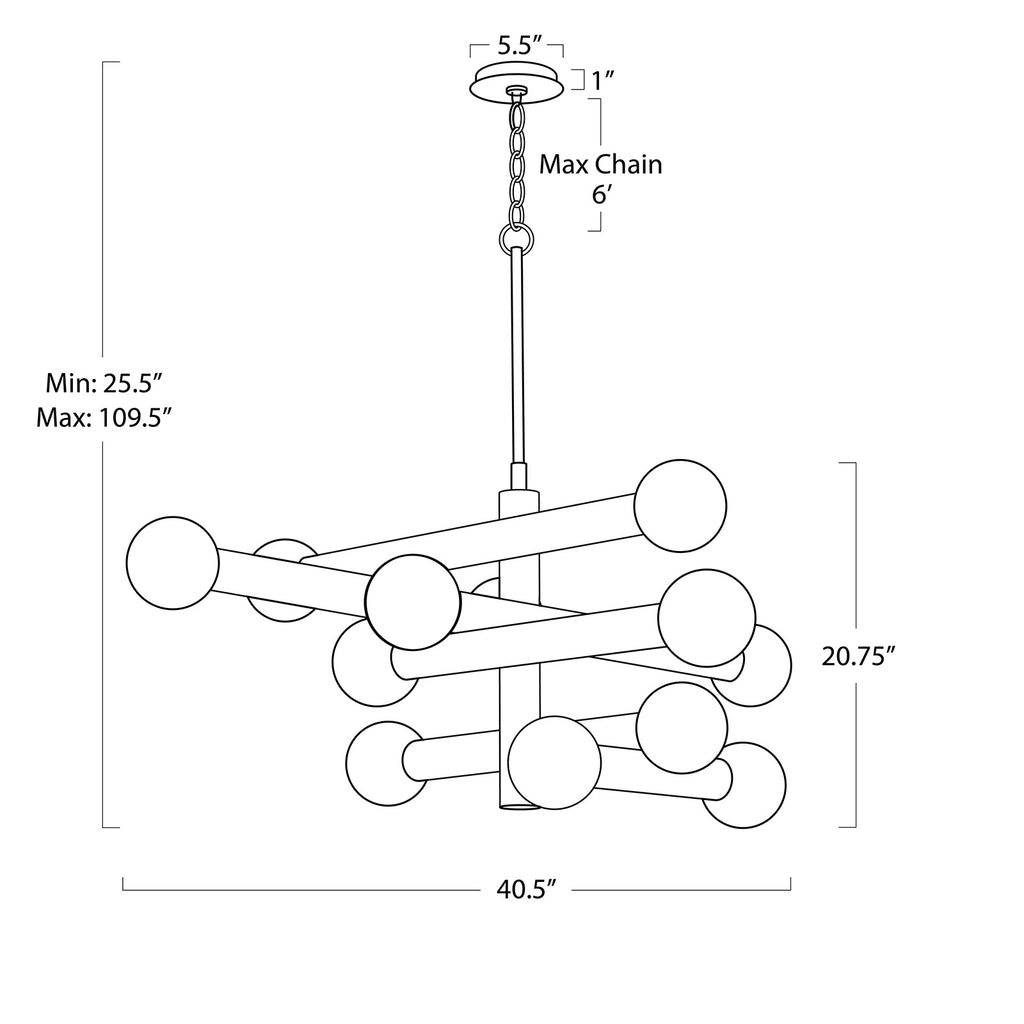 16-1444NB Dion 12 Light Chandelier | Dimensions Image