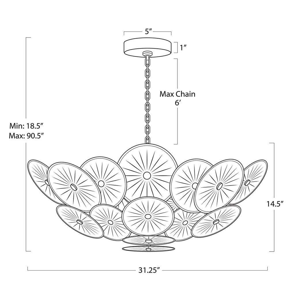 16-1455SMK Holly 9 Light Chandelier | Dimensions Image