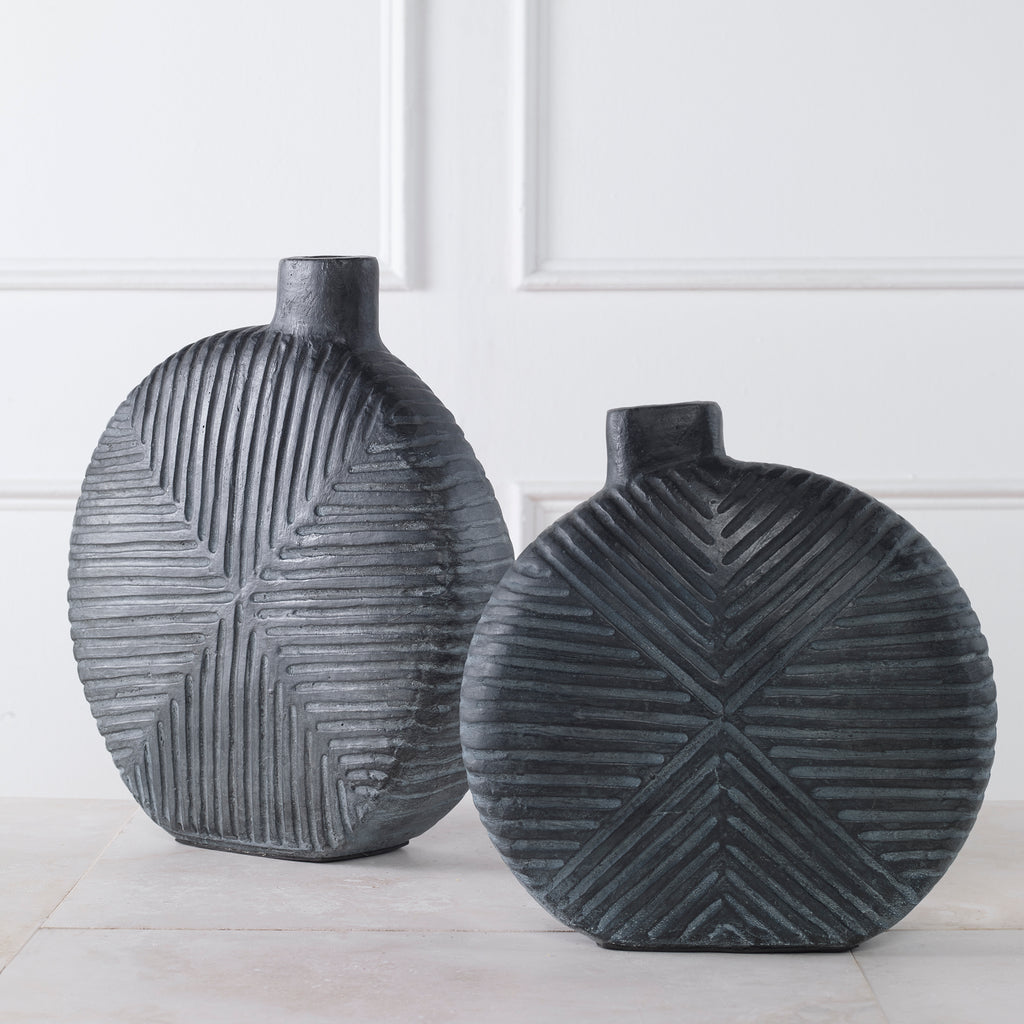 17114 Uttermost Viewpoint Aged Black Vases, Set/2 | Lifestyle Image